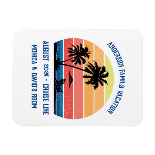 Retro Palm Tree Sunset Cruise Family Urlaub Magnet (Horizontal)