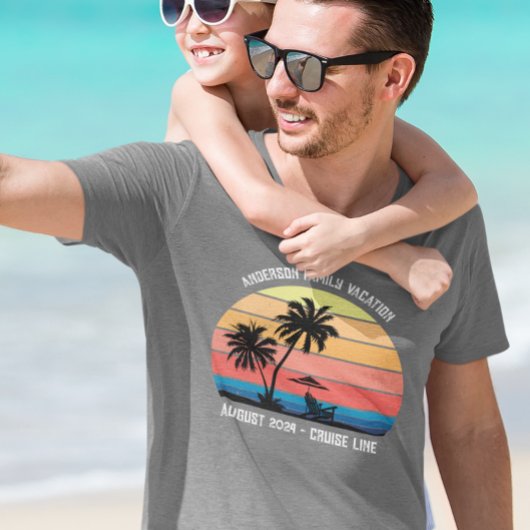 Retro Palm Tree Sunset Cruise Family Urlaub T-Shirt