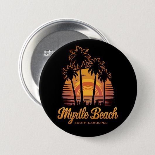 Retro Palm Tree Sunset South Carolina Myrtle Beach Button (Vorne & Hinten)