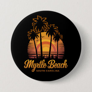 Retro Palm Tree Sunset South Carolina Myrtle Beach Button