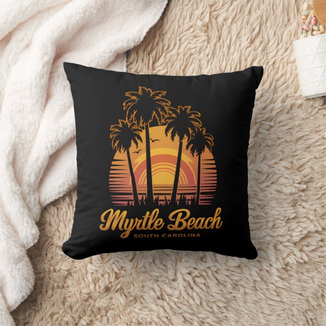 Retro Palm Tree Sunset South Carolina Myrtle Beach Kissen (Decke)