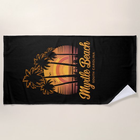 Retro Palm Tree Sunset South Carolina Myrtle Beach Strandtuch (Vorderseite)