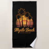 Retro Palm Tree Sunset South Carolina Myrtle Beach Strandtuch (Vorderseite)