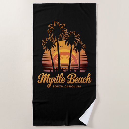 Retro Palm Tree Sunset South Carolina Myrtle Beach Strandtuch (Vorderseite)