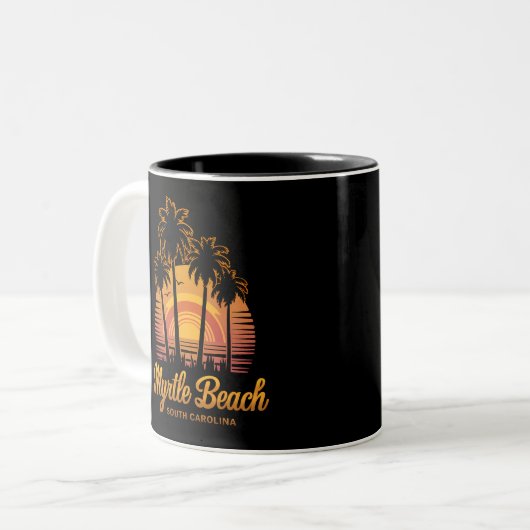 Retro Palm Tree Sunset South Carolina Myrtle Beach Zweifarbige Tasse (Vorderseite Links)
