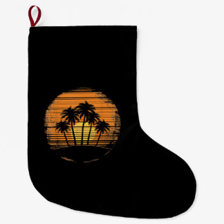 Retro Palm Tree Sunset Summer Beach Vintage Tropic Großer Weihnachtsstrumpf