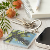 Retro Palm Tree Your Initials Monogramm Schlüsselanhänger (Vorderseite rechts)