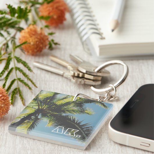 Retro Palm Tree Your Initials Monogramm Schlüsselanhänger (Vorderseite rechts)