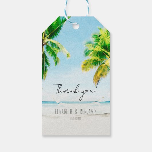 Retro Palm Trees Beach Tropical Gastgeschenk Hochz Geschenkanhänger (Rückseite)