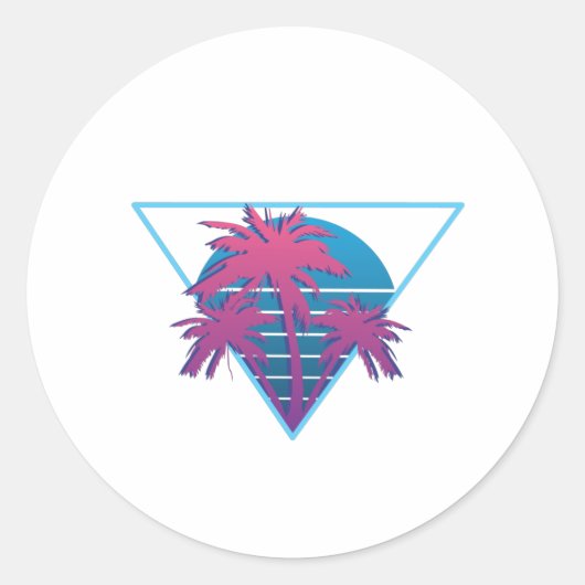 Retro Palm Trees Logo Runder Aufkleber (Vorderseite)