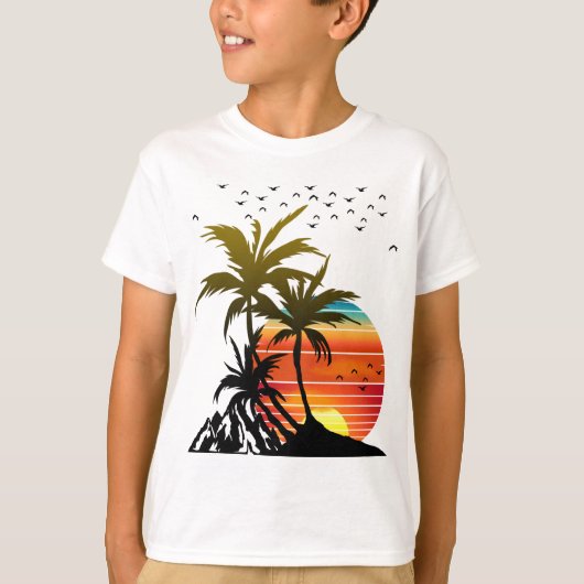 Retro Palm Trees Mountain Sunset T - Shirt (Vorderseite)