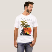 Retro Palm Trees Mountain Sunset T-Shirt (Vorne ganz)