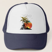 Retro Palm Trees Mountain Sunset Truckerkappe (Vorderseite)