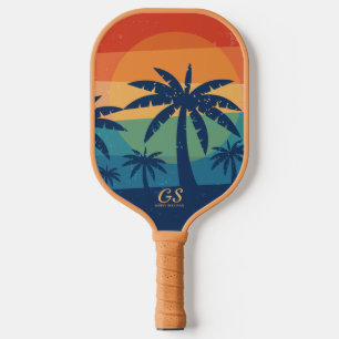 Retro Palm Trees Pickleball Paddle
