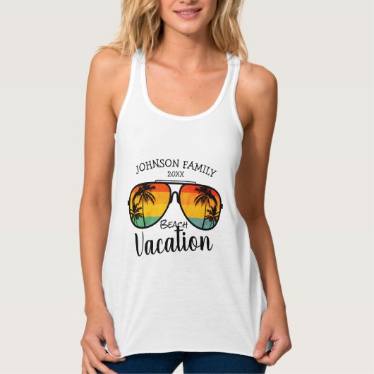 Retro Palm Trees Sonnenbrille Familienurlaub Tank Top (Vorderseite)