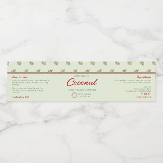 Retro Palm Verlasse Kosmetik Jar Wrap-Around Label Wasserflaschenetikett (Einzelnes Label)