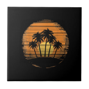 Retro Palme Baum Sonnenuntergang Sommer Strand Vin Fliese