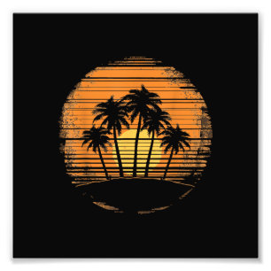 Retro Palme Baum Sonnenuntergang Sommer Strand Vin Fotodruck