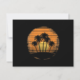 Retro Palme Baum Sonnenuntergang Sommer Strand Vin Save The Date