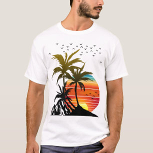 Retro Palmen Berg Sonnenuntergang T-Shirt