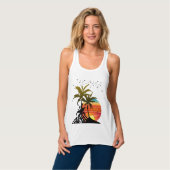 Retro Palmen Berg Sonnenuntergang Tank Top (Vorderseite Vollansicht)