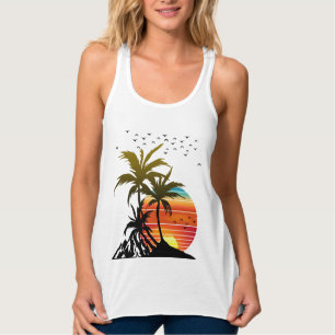 Retro Palmen Berg Sonnenuntergang Tank Top