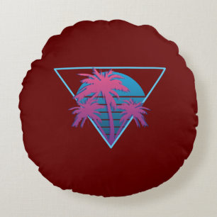 Retro Palmen Logo Rundes Kissen