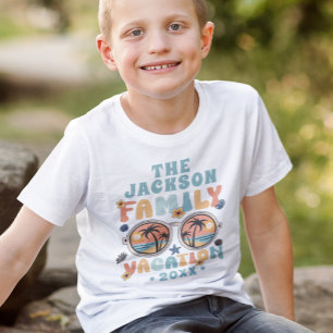 Retro Palmen Sonnenbrille Groovy Familienurlaub T-Shirt