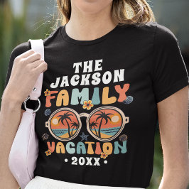 Retro Palmen Sonnenbrille Groovy Familienurlaub T-Shirt