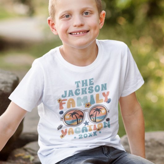 Retro Palmen Sonnenbrille Groovy Familienurlaub T-Shirt