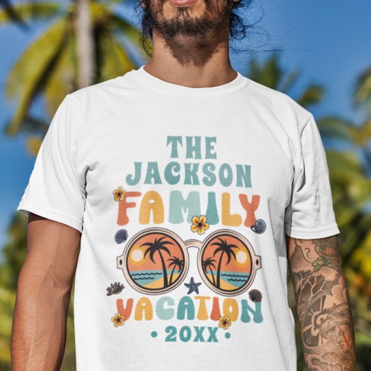 Retro Palmen Sonnenbrille Groovy Familienurlaub T-Shirt
