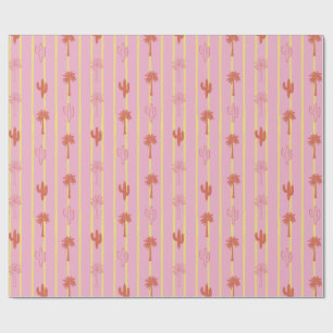 Retro Palmen und Kakteen in gelben Streifen Geschenkpapier