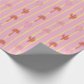 Retro Palmen und Kakteen in gelben Streifen Geschenkpapier (Ecke)