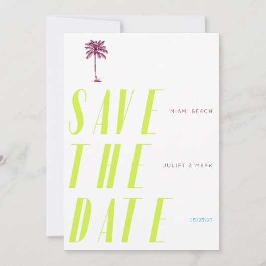 Retro Palmenbaum Save the Date - Citrus Einladung (Vorderseite)