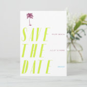 Retro Palmenbaum Save the Date - Citrus Einladung (Stehend Vorderseite)