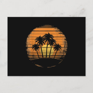 Retro-Palmenbaum-Sonnenuntergang-Sommer-Strand-Vin Feiertagspostkarte