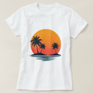 Retro-Palmsonnenuntergang Vintage-Strand-Vibes-Kun T-Shirt