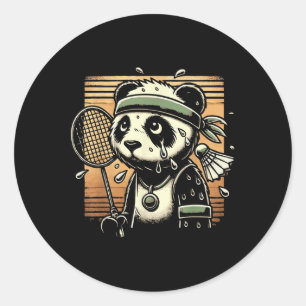 Retro-Panda-Badminton-Spieler-Schläger-Shuttle Runder Aufkleber