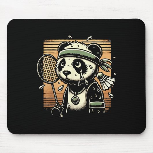 Retro-Panda-Badmintonspieler-Schläger-Shuttle Mousepad (Vorne)