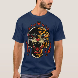 Retro Panther Tiger Head mit Flammen T-Shirt