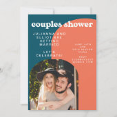 Retro Papaya und Peacock Blue Foto Couples Dusche Einladung (Vorderseite)