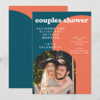 Retro Papaya und Peacock Blue Foto Couples Dusche