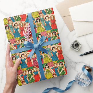 Retro-Papierpuppe Mädchen Vintage 60er Jahre Mode Geschenkpapier