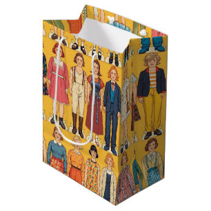 Retro-Papierpuppe Mädchen Vintage 60er Jahre Mode Mittlere Geschenktüte