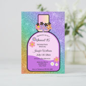 Retro Parfüm Flasche süß 16 holografische Glitzer Einladung (Stehend Vorderseite)