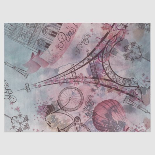 Retro Paris Frankreich Blumenmuster-Demo Seidenpapier (Vorderseite)