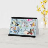 Retro Paris Poodle Collage Karte (Gelbe Blume)