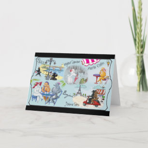 Retro Paris Poodle Collage Karte