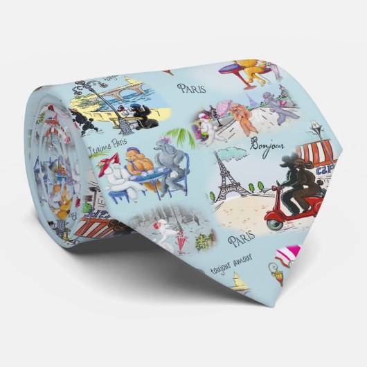 Retro Paris Poodle Collage Krawatte (Gerollt)