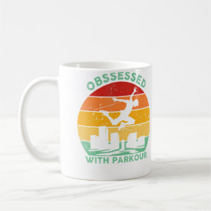 Retro-Parkour-Silhouette, die von Parkour besessen Kaffeetasse